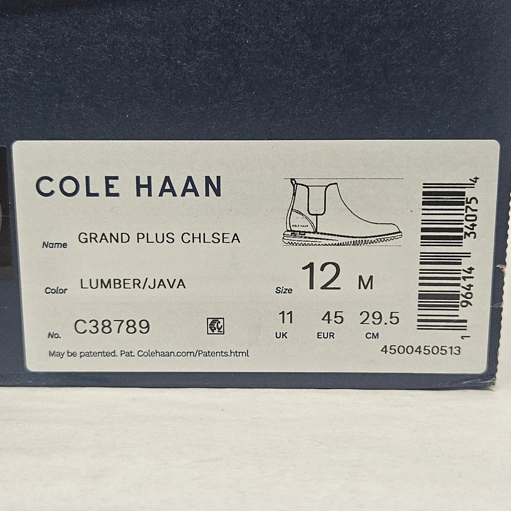 Cole‎ Haan Men's Grand Plus Leather Chelsea Boot C38789 Lumber Java Brown Sz 12